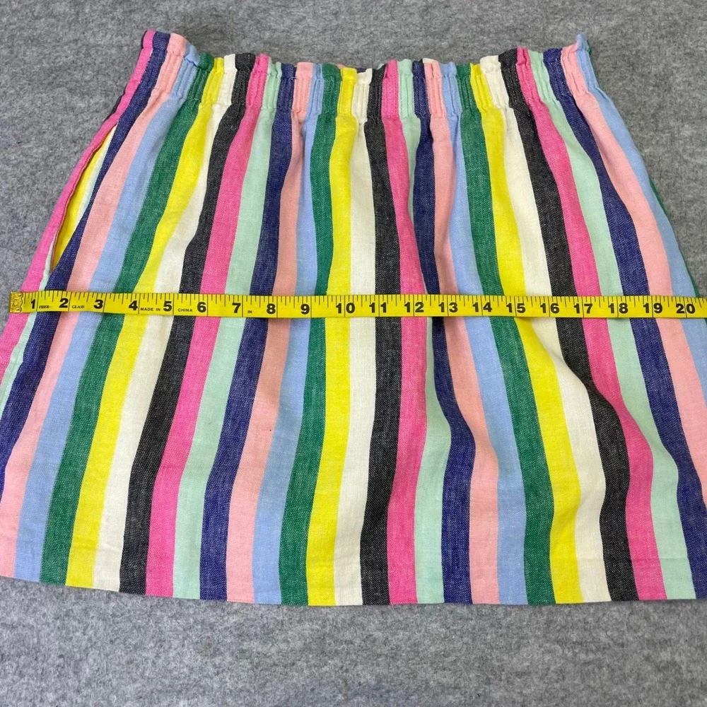 J.Crew Multi Color Striped Linen Blend Paperbag Waist Mini Skirt Size 8